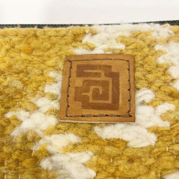 Achiote Guatemalan Goods Wool Full Grain Leather Pouch yellow Aztec - Picture 3 of 9